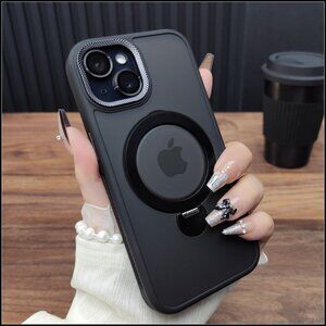 Black Magnetic Phone Case with Rotating Ring Stand